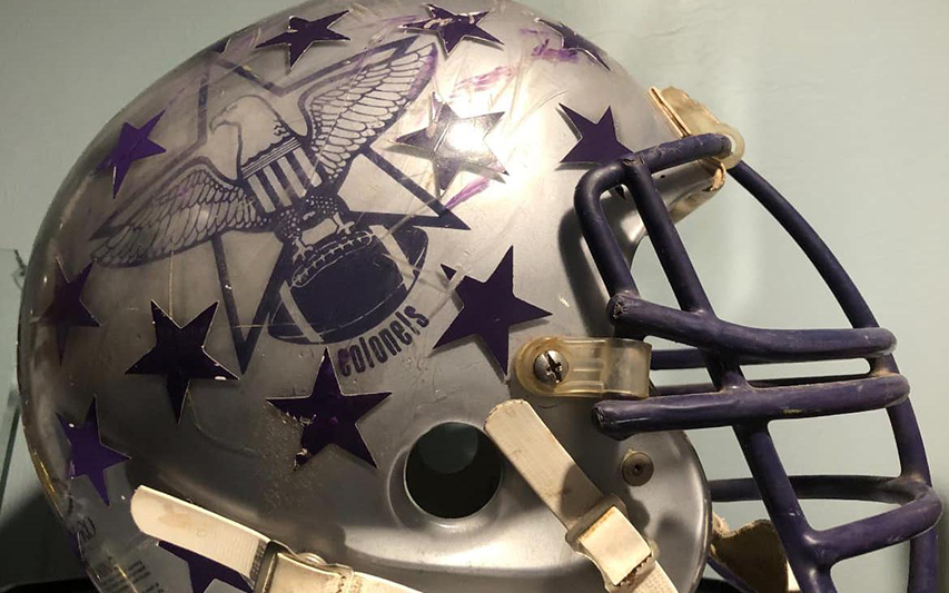 Curry College football helmet from the 1980s