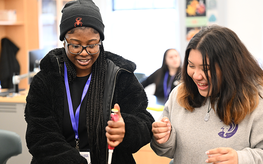 Students do an interactive activity in the lab at Curry College Accepted Student Day