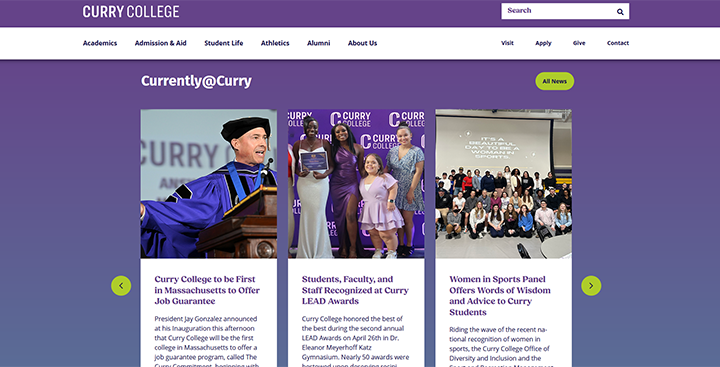 The Curry College Website homepage
