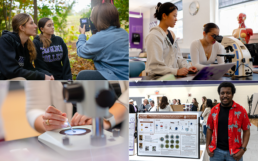 Curry College students in various stages of scientific research in and out of the lab