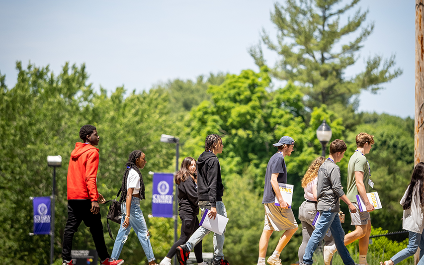 Students take a tour of the Curry College campus
