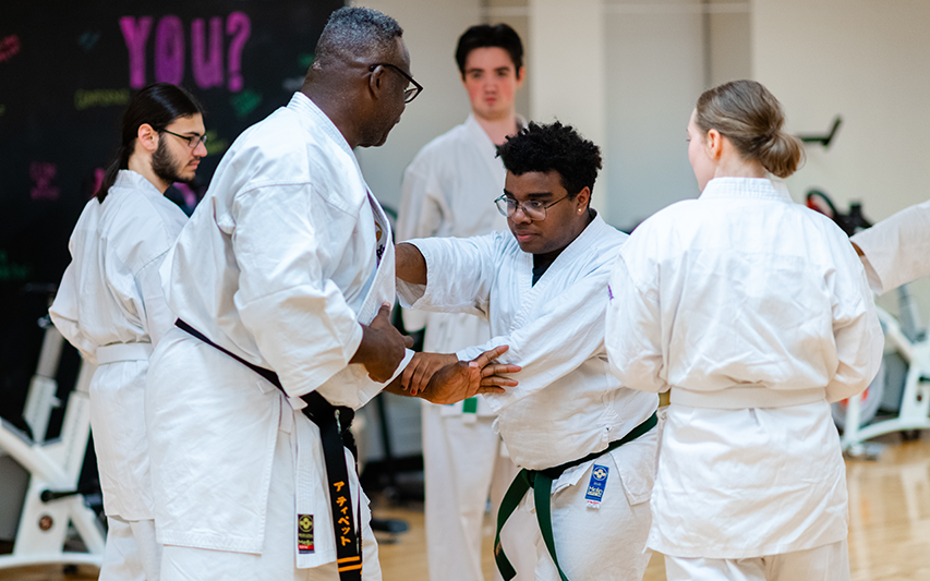 Curry College Karate Club is taught by Patriots/NFL Hall of Famer and 7th degree black belt, Andre Tippett